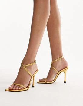 推荐Topshop Claire premium leather two part heeled sandal in gold商品