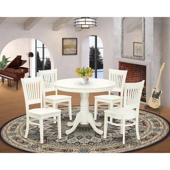 East West Furniture | ANVA5-LWH-W - 5-Piece Kitchen Dining Set- 4 Wooden Chairs and Dining Room Table - Wooden Seat and Slatted Chair Back (Linen White Finish),商家Premium Outlets,价格¥3839