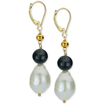 推荐Cultured Freshwater Baroque Pearl (11-14mm) & Onyx Leverback Drop Earrings in 18k Gold-Plated Sterling Silver商品