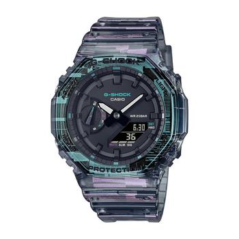 G-Shock | Men's Clear Gray and Purple Skeleton Resin Band Watch 45.4mm, GA2100NN-1A商品图片,