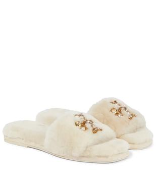 tory burch鞋鞋子, Tory Burch | Embellished shearling slides商品图片 6.9折