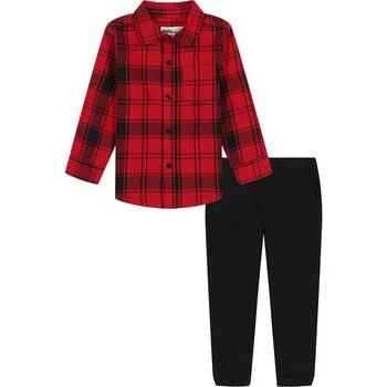 推荐Little Boys Twill Plaid Long Sleeves Button-Front Shirt and Twill Joggers, 2 Piece Set商品