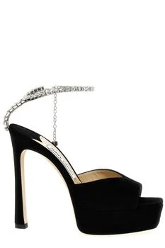 Jimmy Choo | Jimmy Choo Saeda 125 Embellished Open Toe Sandals,商家Cettire,价格¥7118