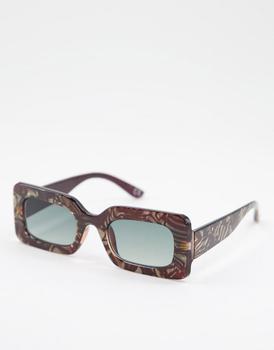 ASOS | ASOS DESIGN mid square sunglasses in brown acetate transfer  - BROWN商品图片,3.5折
