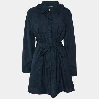 推荐Burberry Navy Blue/Green Plaid Check Cotton Belted Dress L商品