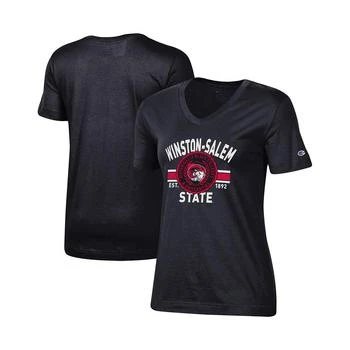 CHAMPION | Women's Black Winston-Salem State Rams Primary Logo V-Neck T-shirt 