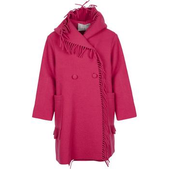 推荐Fringed wool blend melton coat in fuchsia pink商品