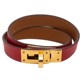 美国爱马仕手镯, [二手商品] Hermes | Hermes Red Epsom Leather Gold Plated Double Wrap Kelly Bracelet商品图片 7.8折, 满1件减$100, 满减