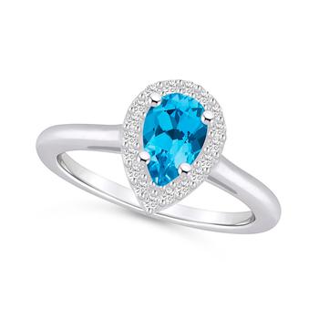 商品Macy's | Blue Topaz (1 ct. t.w.) and Diamond (1/5 ct. t.w.) Halo Ring in 14K White Gold,商家Macy's,价格¥21510图片