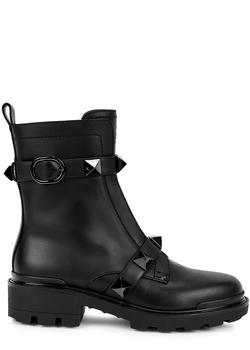 推荐Valentino Garavani Roman Stud black leather ankle boots商品