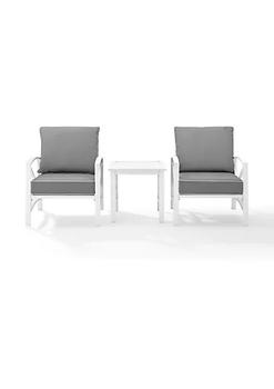 Crosley, Crosley Furniture | Crosley Furniture KO60016WH-GY Kaplan 3-Piece Outdoor Chat Set in White with Gray Cushions商品图片 