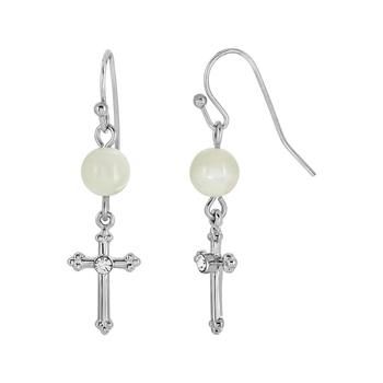 商品2028 | Silver-Tone Mother of Pearl Bead and Crystal Accent Cross Drop Earrings,商家Macy's,价格¥156图片
