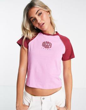 The Ragged Priest正品, The Ragged Priest | The Ragged Priest raglan baby tee in pink with retro logo商品图片 