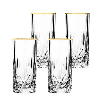Lorren Home Trends | Opera Gold Collection 4 Piece Crystal High Ball Glass with Gold Rim Set,商家Macy's,价格¥674