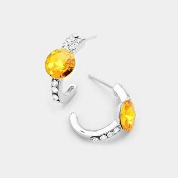 FASHNZFAB | Round Cut Genuine Crystal Half Hoop Earrings - Silver, Yellow,商家Premium Outlets,价格¥156