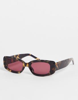 ASOS | ASOS DESIGN rectangle sunglasses with purple lens in brown tortoiseshell - BROWN商品图片,3.5折×额外9.5折, 额外九五折