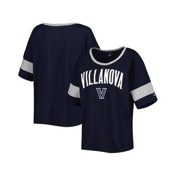 CHAMPION | Women's Navy Villanova Wildcats Jumbo Arch Striped Half-Sleeve T-shirt 