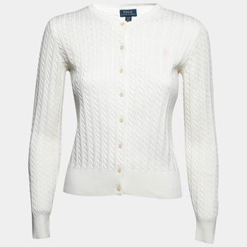 美国拉夫劳伦毛衣, [二手商品] Ralph Lauren | Polo Ralph Lauren Off White Cable Knit Button Front Cardigan XL商品图片 5.7折