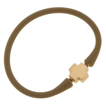 商品Canvas Style | Bali 24K Gold Plated Cross Bead Silicone Bracelet In Cocoa,商家Verishop,价格¥214图片