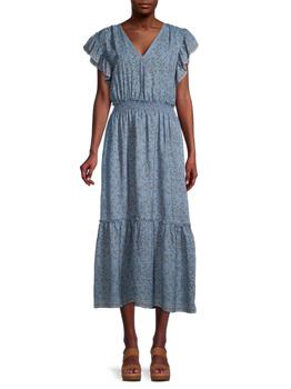 Max Studio | Floral Flutter-Sleeve Midi Dress商品图片,2.5折