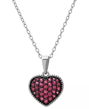 Macy's | Lab Grown Ruby Heart Cluster 18" Pendant Necklace (7/8 ct. t.w.) in Sterling Silver,商家Macy's,价格¥283