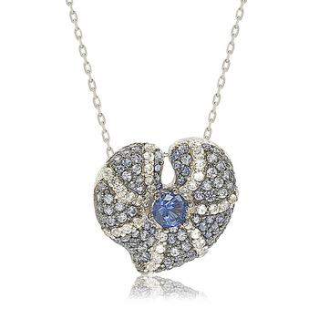 商品Suzy Levian Sterling Silver Sapphire and Diamond Accent Whimsical Heart Pendant Necklace图片