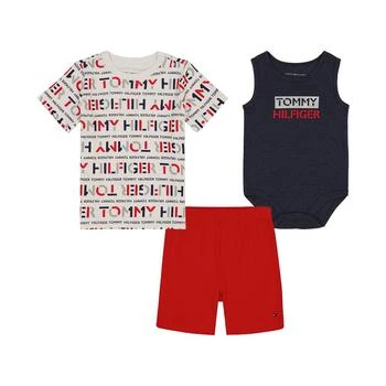 Tommy Hilfiger | Baby Boys Logo Bodysuit, Shirt and Shorts, 3 Piece Set 2.9折