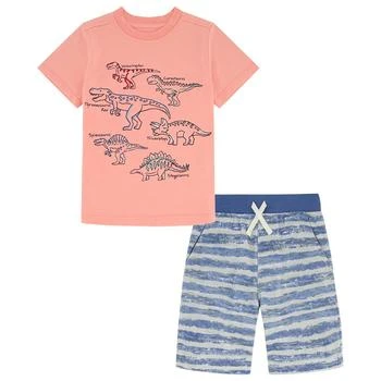 KIDS HEADQUARTERS | Big Boys Dinosaur Jersey T-shirt and Striped French Terry Shorts, 2 Piece Set 4折