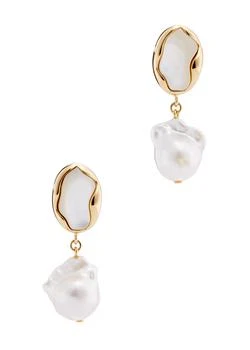 推荐Pearl-embellished 18kt gold-plated drop earrings商品