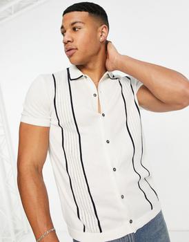 推荐New Look pointelle button through shirt in off white商品