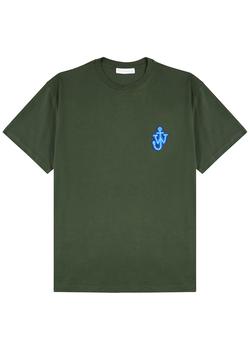 推荐Green logo-embroidered cotton T-shirt商品