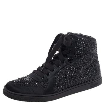 古驰高帮鞋, [二手商品] Gucci | Gucci Black Satin Crystal Embellished Coda High Top Sneakers Size 39商品图片 5.2折, 满1件减$100, 满减