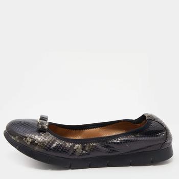 菲拉格慕芭蕾鞋, [二手商品] Salvatore Ferragamo | Salvatore Ferragamo Brown Python Embossed Leather Vara Bow Scrunch Ballet Flats Size 39.5商品图片 7.6折