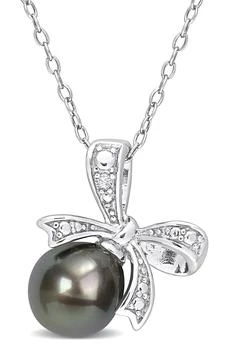 DELMAR | Sterling Silver Diamond & 8-8.5mm Black Tahitian Cultured Pearl Bow Pendant,商家Nordstrom Rack,价格¥600