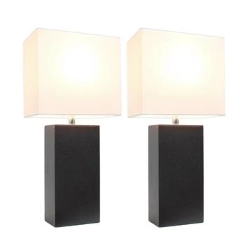 Elegant Designs | 2 Pack Modern Leather Table Lamps with White Fabric Shades, Espresso Brown,商家Premium Outlets,价格¥611