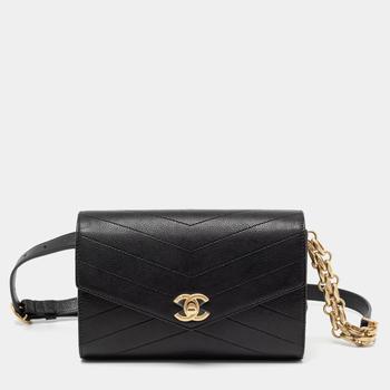 旅行香奈儿包, [二手商品] Chanel | Chanel Black Chevron Quilted Leather Coco Waist Belt Bag商品图片 9折