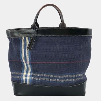 burberry托特包, [二手商品] Burberry | Burberry Blue Check Canvas Tote Bag商品图片 