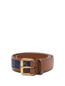 gucci皮带, Gucci | GG-jacquard denim and leather belt商品图片 