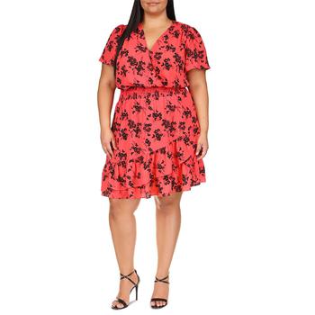 推荐Plus Size Floral Faux-Wrap Dress商品