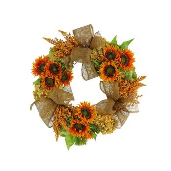 商品Fall Wreath w/ Sunflowers, Hydrangea and Heather,商家Premium Outlets,价格¥694图片