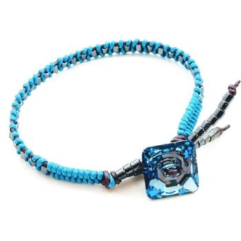 商品Alexa Martha Designs | Aqua Hematite Bead Braided Square Swarovski Crystal Button Bracelet,商家Verishop,价格¥566图片