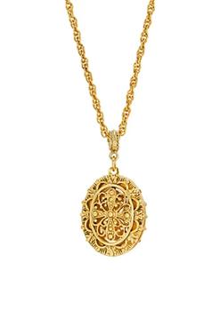 推荐Gold Tone Oval Cross Filigree Double Sided Locket Necklace商品