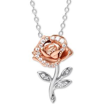 Disney | Cubic Zirconia Rose 18" Pendant Necklace in Sterling Silver & 18k Rose Gold-Plate商品图片,3折