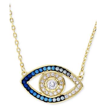 商品Cubic Zirconia Evil Eye Pendant Necklace in 14k Gold-Plated Sterling Silver, 16" + 1" extender图片