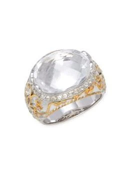 Delatori by ALOR | Sterling Silver, 18K Yellow Gold & White Crystal Cocktail Ring,商家Saks OFF 5TH,价格¥1846