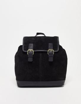 ASOS | ASOS DESIGN suede backpack with buckles in black商品图片,5.5折×额外9.5折, 额外九五折