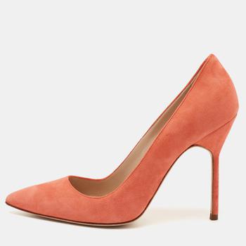 Manolo Blahnik直邮, [二手商品] Manolo Blahnik | Manolo Blahnik Coral Orange Suede BB Pointed Toe Pumps Size 38商品图片 6.2折