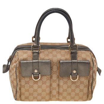 推荐Gucci Beige/Brown GG Canvas And Leather Pocket Satchel商品