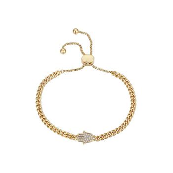 Unwritten | Gold Flash-Plated Cubic Zirconia Hamsa Adjustable Curb Chain Bolo Bracelet商品图片,3.5折