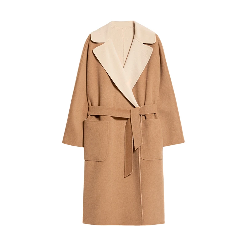 Max Mara | 【现货】麦丝玛拉 女士驼色米色羊毛系带双面中长大衣5016023906021COAT,商家VP FRANCE,价格¥3918